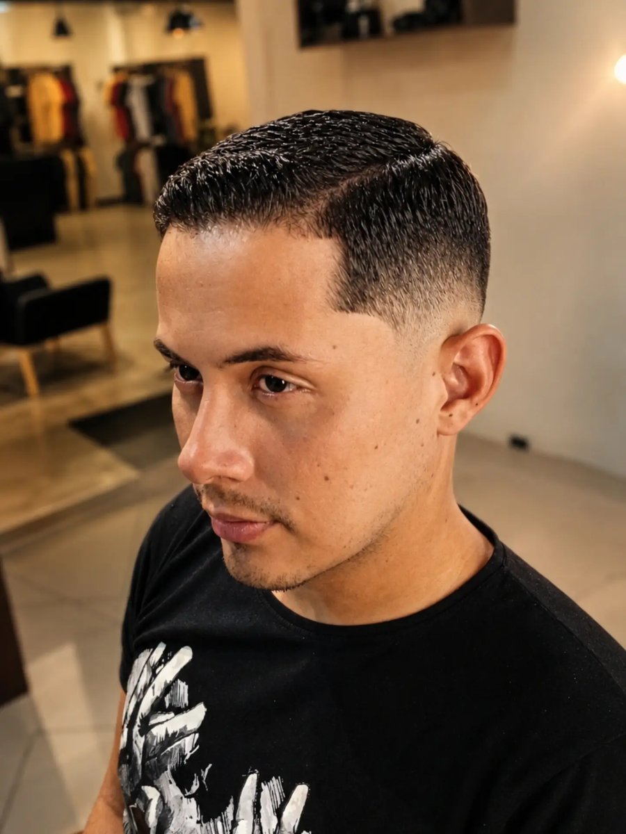 Corte degradê de frente realizado na Barbearia Invicta
